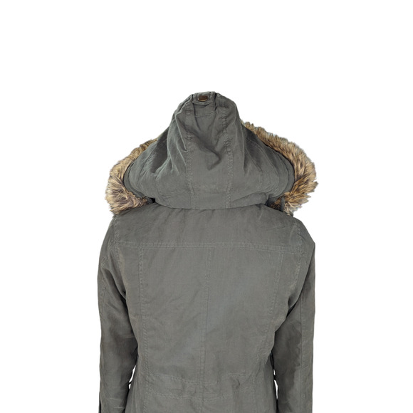DKNY Women's Faux-Fur Hooded Parka Anorak Jacket Olive Green - Picture 9 of 11